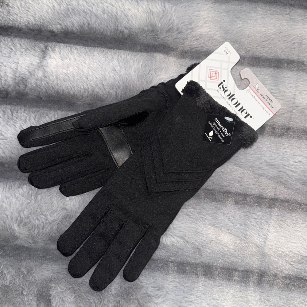 Isotoner Black Gloves with Soft Fur Detail